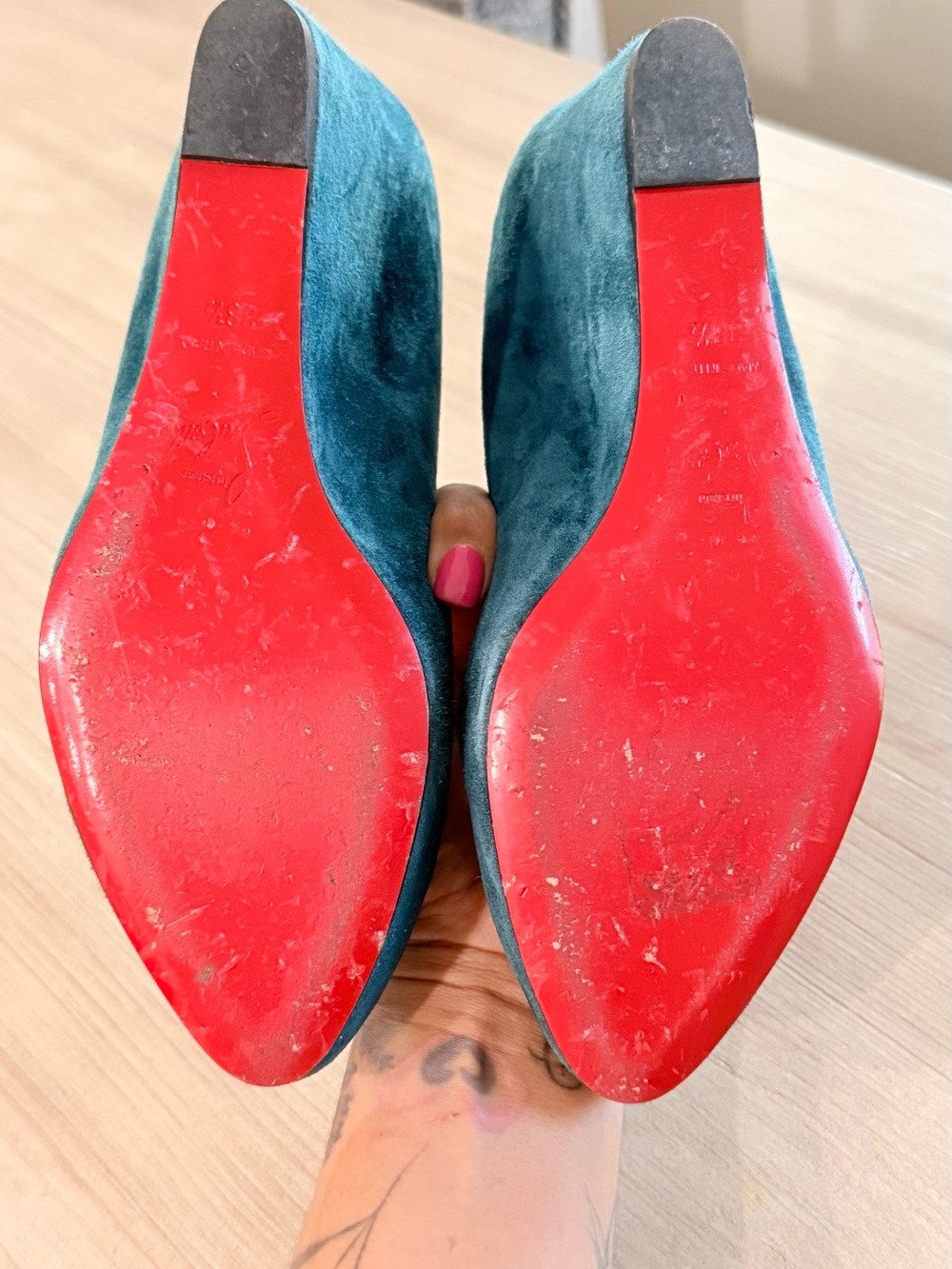 Christian Louboutin Suede Teal Wedge Pumps – EU 38.5 - Picture 4 of 8